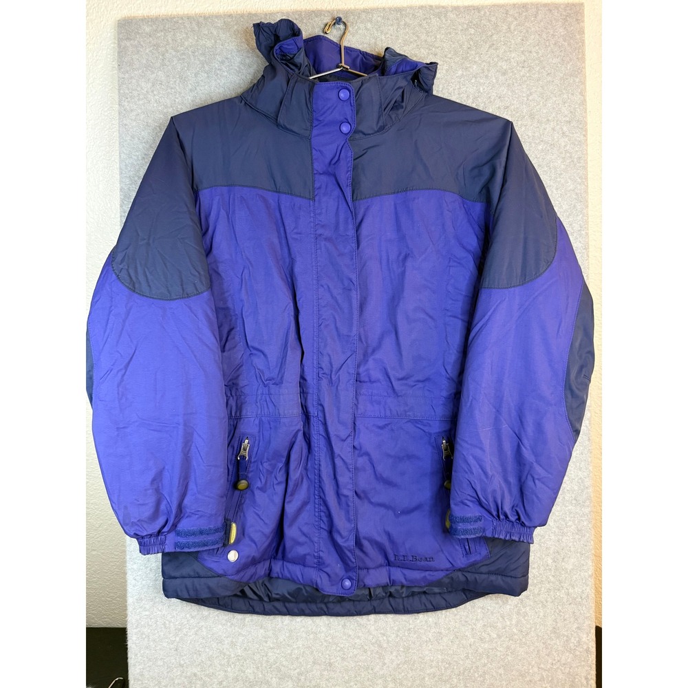 LL Bean Kids Purple Navy Blue Insulated Winter Jacket Hooded Size M 10/12 DPC74